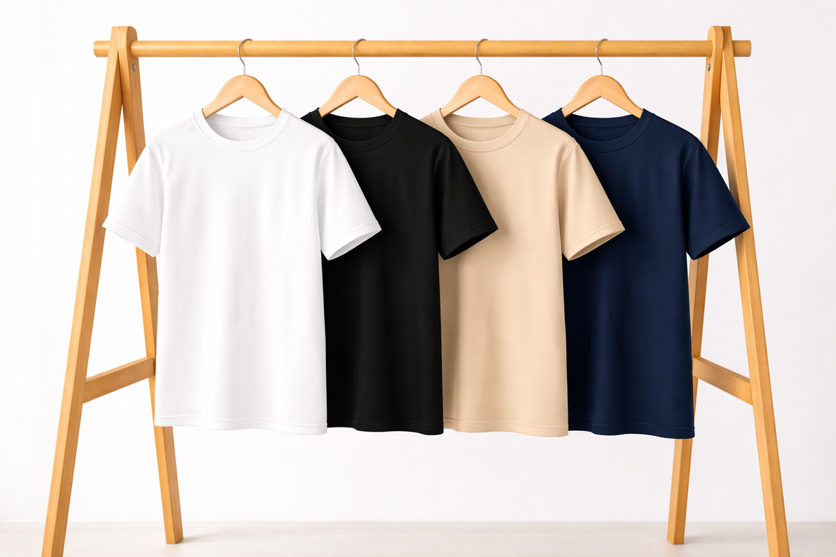 Combo of four 4 Heavy cotton black, beige, blue, white Tshirts