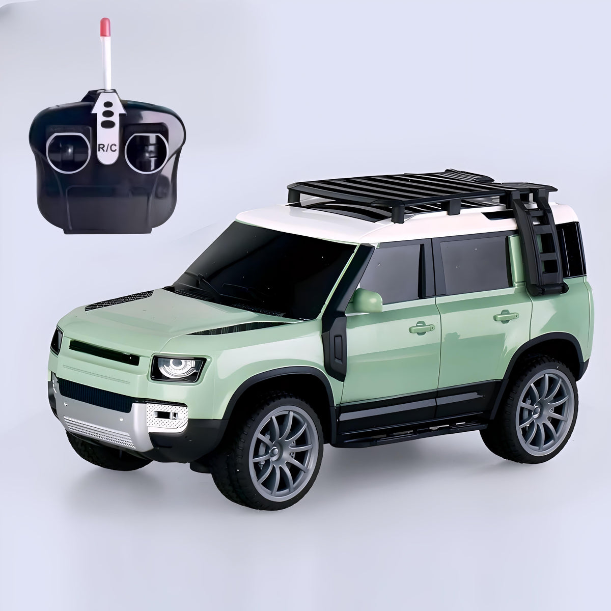 Remote Control Defender Car - 4Wd High-Speed Off-Road Rc Car With Led Lights, Rechargeable Battery, And All-Terrain Tires, Multicolor