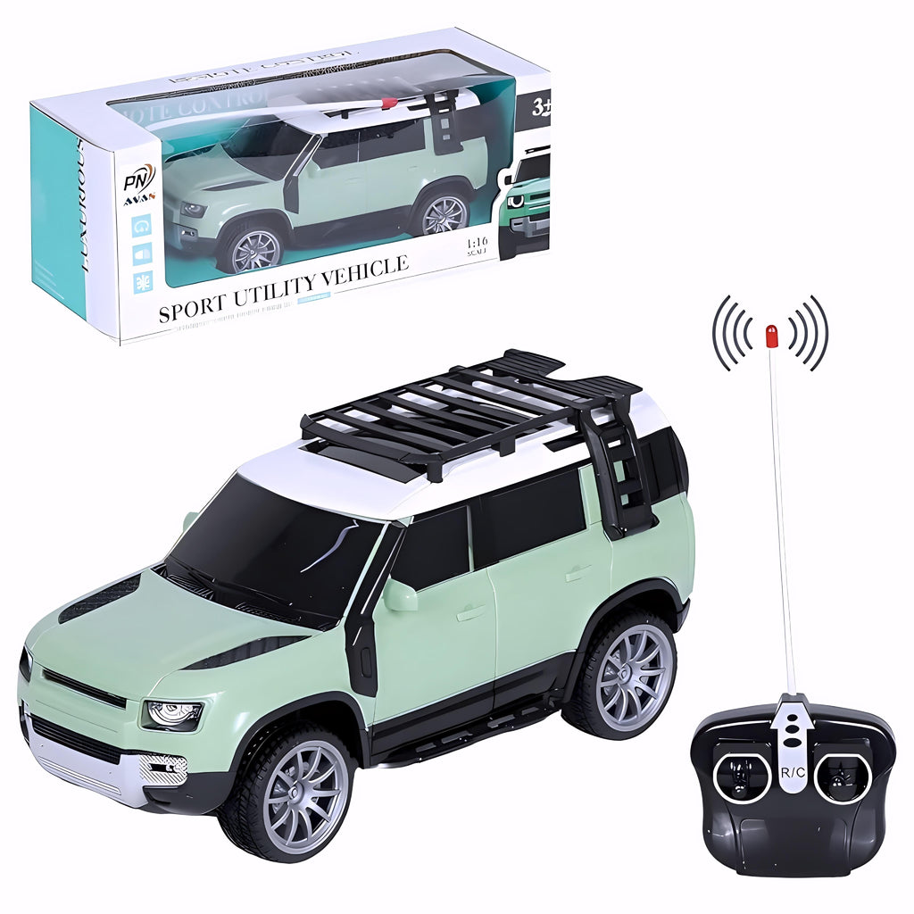 Remote Control Defender Car - 4Wd High-Speed Off-Road Rc Car With Led Lights, Rechargeable Battery, And All-Terrain Tires, Multicolor